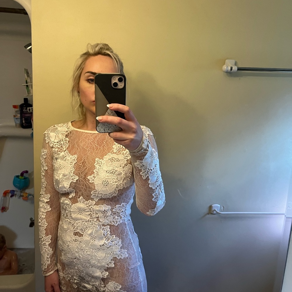 House of CB white sold out lace open side dress
